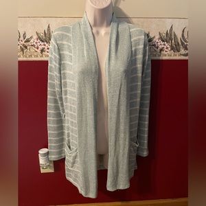 Anthropologie Light Blue and White Striped Open Cardigan
